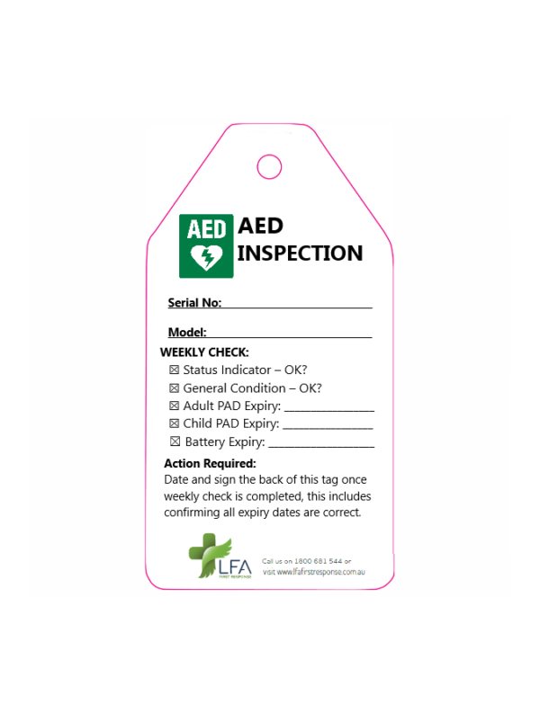 AED Inspection Tags for Monthly Defibrillator Inspection - LFA